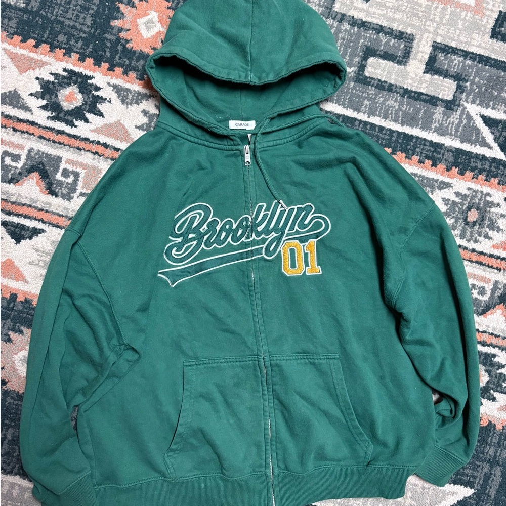 Vintage Garage Forest Green Zip-Up Hoodie
